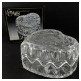 Las Aves 24% Lead Crystal Heart Shaped Trinket Box with Bird Design