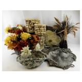 Home Decor Collection with Woven Baskets, Faux Florals, Metal Mirrors, and Pillow