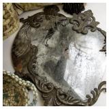 Home Decor Collection with Woven Baskets, Faux Florals, Metal Mirrors, and Pillow