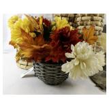 Home Decor Collection with Woven Baskets, Faux Florals, Metal Mirrors, and Pillow