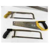 Collection of 4 Vintage and Modern Hand Saws and Hacksaws