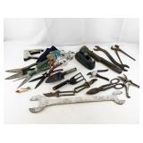 Mixed Lot of Vintage and Modern Hand Tools, Garden Tools, and Gloves