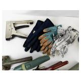 Mixed Lot of Vintage and Modern Hand Tools, Garden Tools, and Gloves