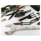 Mixed Lot of Vintage and Modern Hand Tools, Garden Tools, and Gloves