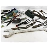 Mixed Lot of Vintage and Modern Hand Tools, Garden Tools, and Gloves