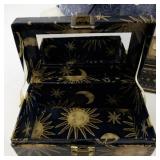 Decorative Box and Tin Collection with Sun, Moon, and Rustic Designs