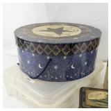 Decorative Box and Tin Collection with Sun, Moon, and Rustic Designs