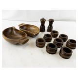 Wooden Kitchenware Collection with Bowls, Napkin Rings, and Salt & Pepper Mills