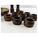 Wooden Kitchenware Collection with Bowls, Napkin Rings, and Salt & Pepper Mills