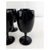 Set of 10 Amethyst (Black) Glass Wine Goblets 6.5 Inch Tall