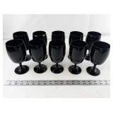 Set of 10 Amethyst (Black) Glass Wine Goblets 6.5 Inch Tall