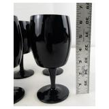 Set of 10 Amethyst (Black) Glass Wine Goblets 6.5 Inch Tall
