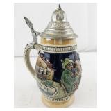 German Beer Stein with Pewter Lid and Relief Scenes