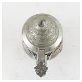 German Beer Stein with Pewter Lid and Relief Scenes
