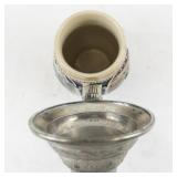 German Beer Stein with Pewter Lid and Relief Scenes