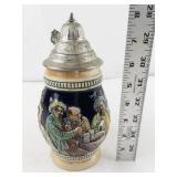 German Beer Stein with Pewter Lid and Relief Scenes