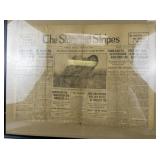 Collection of Military and Patriotic Memorabilia with WWII Stamps, Newspapers, and Signs