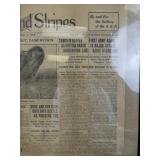Collection of Military and Patriotic Memorabilia with WWII Stamps, Newspapers, and Signs