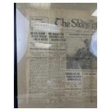 Collection of Military and Patriotic Memorabilia with WWII Stamps, Newspapers, and Signs