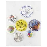 Collection of Vintage Pinback Buttons with Assorted Designs