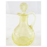Vintage Uranium Glass Pitcher with Stopper Vaseline Depression Glass 6 Inch