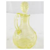 Vintage Uranium Glass Pitcher with Stopper Vaseline Depression Glass 6 Inch