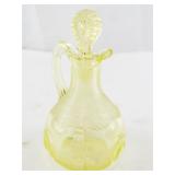 Vintage Uranium Glass Pitcher with Stopper Vaseline Depression Glass 6 Inch