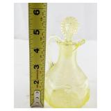Vintage Uranium Glass Pitcher with Stopper Vaseline Depression Glass 6 Inch
