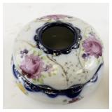 Antique Porcelain Hair Receiver and Trinket Dish Set with Floral Design