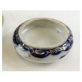 Antique Porcelain Hair Receiver and Trinket Dish Set with Floral Design