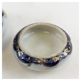 Antique Porcelain Hair Receiver and Trinket Dish Set with Floral Design