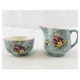 Vintage James Kent PV Fenton Blue Floral Cream and Sugar Set