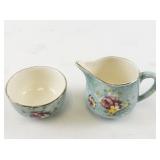 Vintage James Kent PV Fenton Blue Floral Cream and Sugar Set