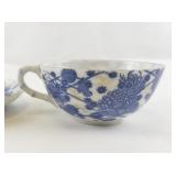 Vintage Bone China Teacup and Saucer with Blue Floral Design and Gold Rim