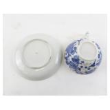 Vintage Bone China Teacup and Saucer with Blue Floral Design and Gold Rim