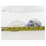 Vintage Bone China Teacup and Saucer with Blue Floral Design and Gold Rim