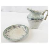 Vintage Royal Semi-Porcelain Pitcher and Saucer Set, England Floral Pattern