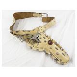 Nichols Stallion 45 Toy Cap Gun with Studded Leather Holster - Handle Grips Missing