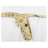 Nichols Stallion 45 Toy Cap Gun with Studded Leather Holster - Handle Grips Missing
