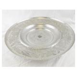 Vintage Silver Tone Metal Pedestal Cake Plate with Floral Engraving