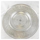 Vintage Silver Tone Metal Pedestal Cake Plate with Floral Engraving