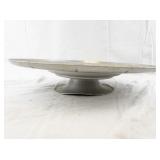 Vintage Silver Tone Metal Pedestal Cake Plate with Floral Engraving
