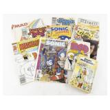 Vintage Comic Book and Magazine Collection including Sonic the Hedgehog, Heathcliff, MAD, and More