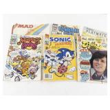 Vintage Comic Book and Magazine Collection including Sonic the Hedgehog, Heathcliff, MAD, and More