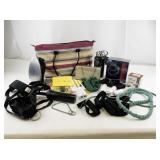 Household and Fitness Miscellaneous Lot with Tote, Exercise Bands, Iron, Gadgets and Accessories