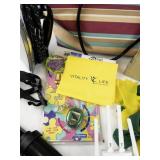Household and Fitness Miscellaneous Lot with Tote, Exercise Bands, Iron, Gadgets and Accessories