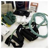Household and Fitness Miscellaneous Lot with Tote, Exercise Bands, Iron, Gadgets and Accessories