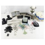 Miscellaneous Household Decor and Utility Lot with Candle Holders, Frames, Clips, and More