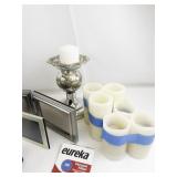 Miscellaneous Household Decor and Utility Lot with Candle Holders, Frames, Clips, and More