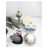 Miscellaneous Household Decor and Utility Lot with Candle Holders, Frames, Clips, and More